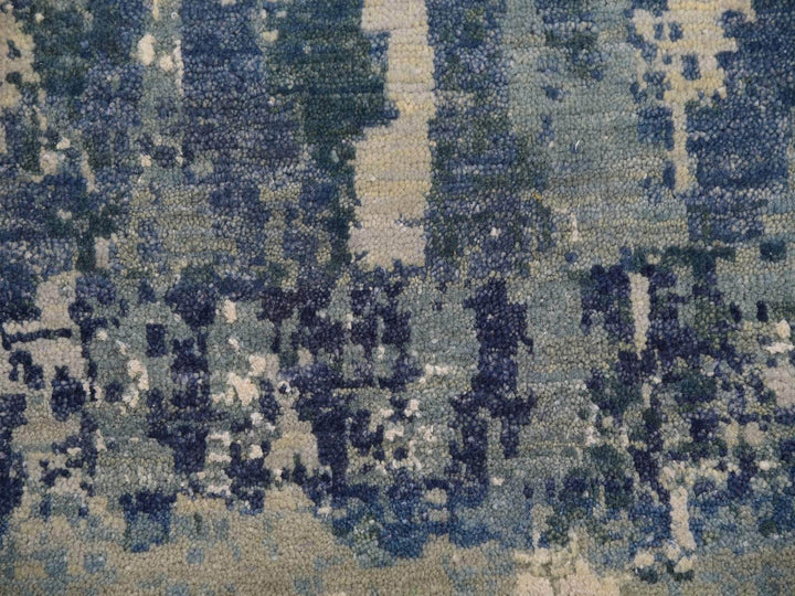 11'11" x 12'0" New Hand Knotted Blue Wool & Silk Square Oriental Rug - MOA10275333