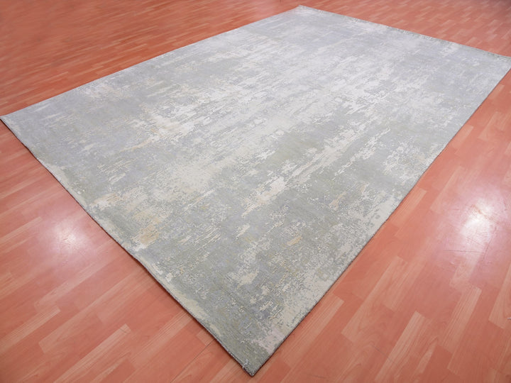 10'0" x 14'1" New Hand Knotted Grey Wool & Silk Rectangle Oriental Rug - MOA10275334