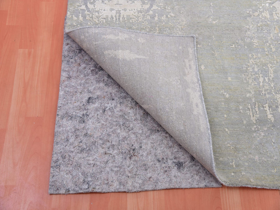 10'0" x 14'1" New Hand Knotted Grey Wool & Silk Rectangle Oriental Rug - MOA10275334