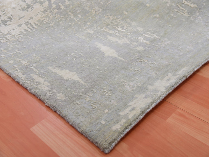 10'0" x 14'1" New Hand Knotted Grey Wool & Silk Rectangle Oriental Rug - MOA10275334
