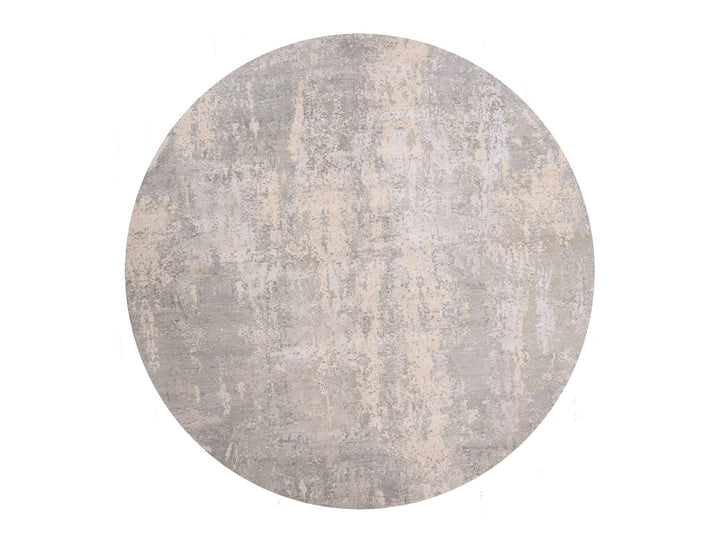 11'11" x 12'0" New Hand Knotted Grey Wool & Silk Round Oriental Rug - MOA10275336