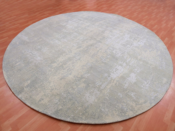 11'11" x 12'0" New Hand Knotted Grey Wool & Silk Round Oriental Rug - MOA10275336