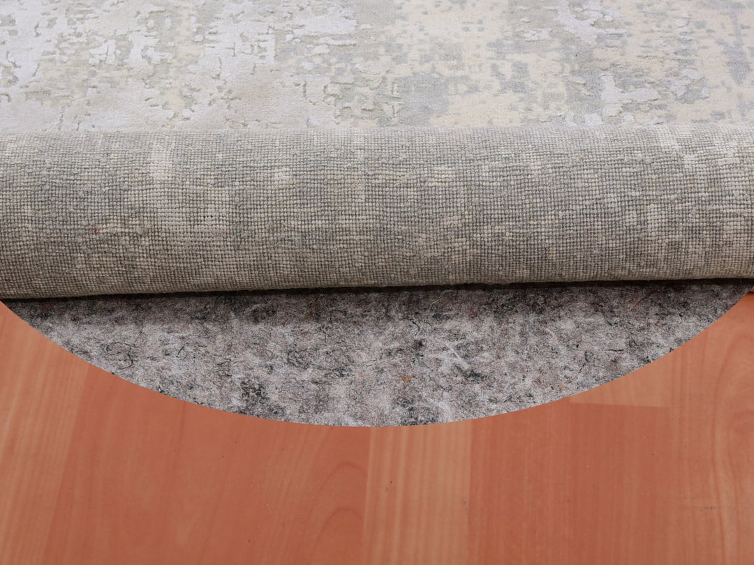 11'11" x 12'0" New Hand Knotted Grey Wool & Silk Round Oriental Rug - MOA10275336