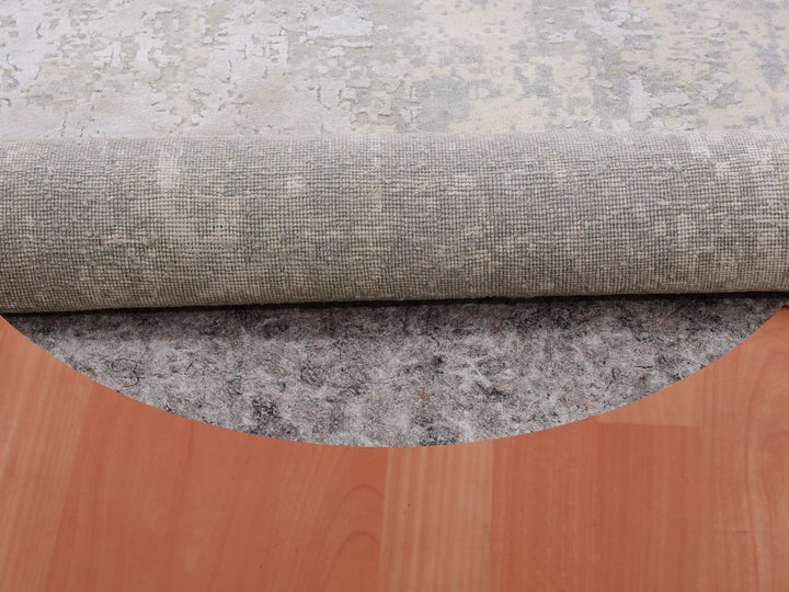 11'11" x 12'0" New Hand Knotted Grey Wool & Silk Round Oriental Rug - MOA10275336