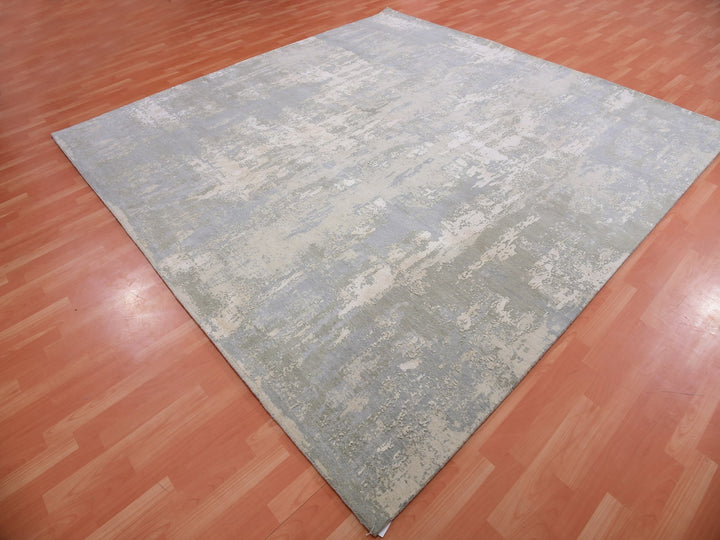 10'0" x 10'3" New Hand Knotted Grey Wool & Silk Square Oriental Rug - MOA10275339