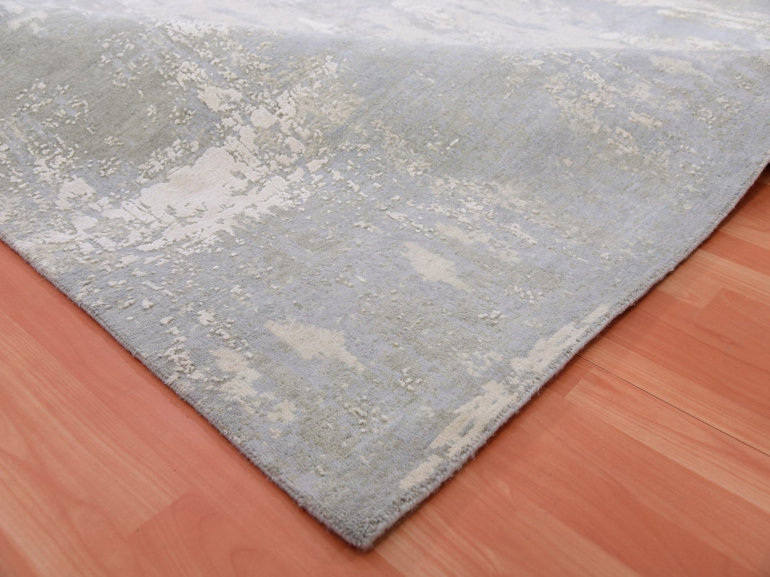 10'0" x 10'3" New Hand Knotted Grey Wool & Silk Square Oriental Rug - MOA10275339