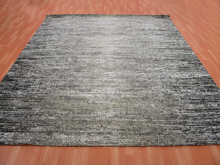 10'1" x 10'1" New Hand Knotted Grey Wool & Silk Square Oriental Rug - MOA10275340