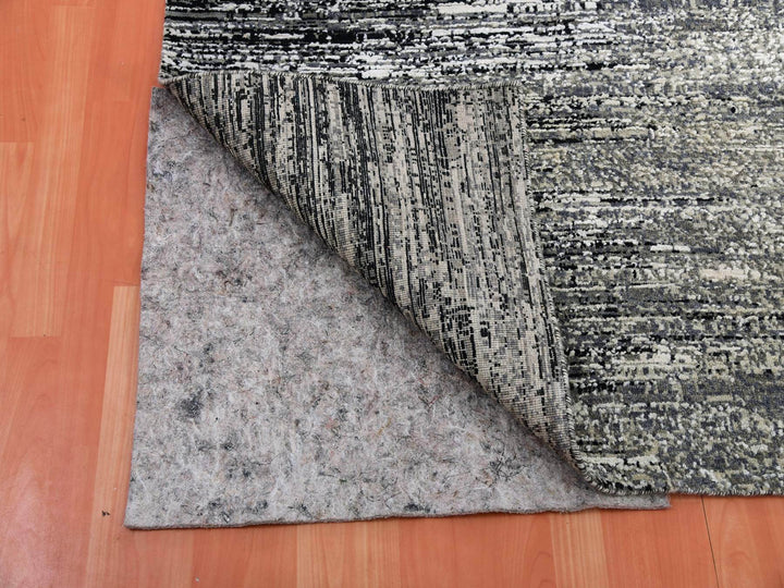 10'1" x 10'1" New Hand Knotted Grey Wool & Silk Square Oriental Rug - MOA10275340