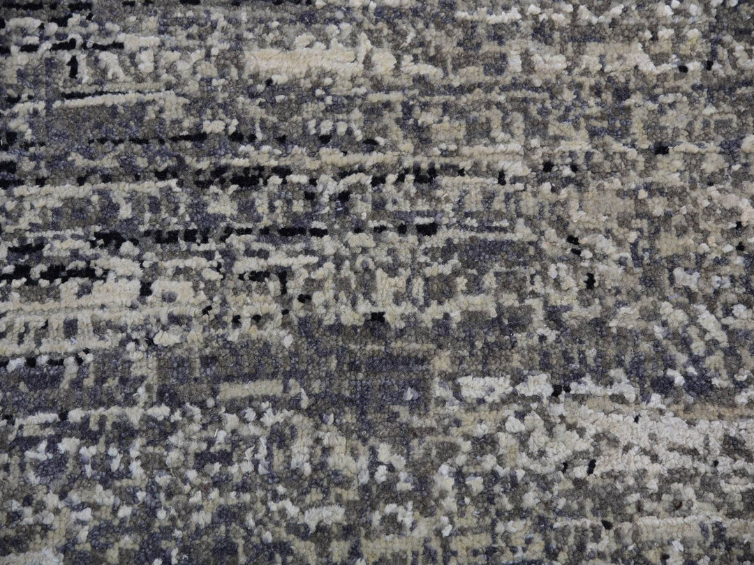 10'1" x 10'1" New Hand Knotted Grey Wool & Silk Square Oriental Rug - MOA10275340