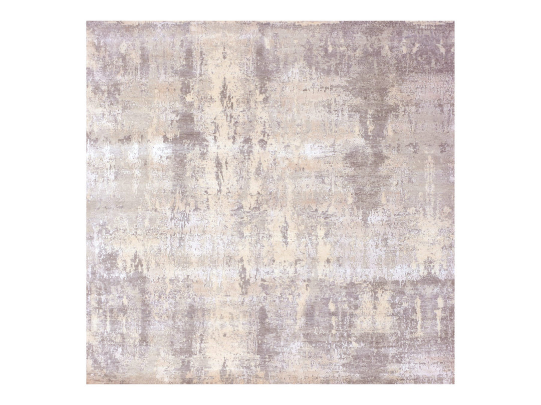 8'1" x 8'2" New Hand Knotted Grey Wool & Silk Square Oriental Rug - MOA10275343