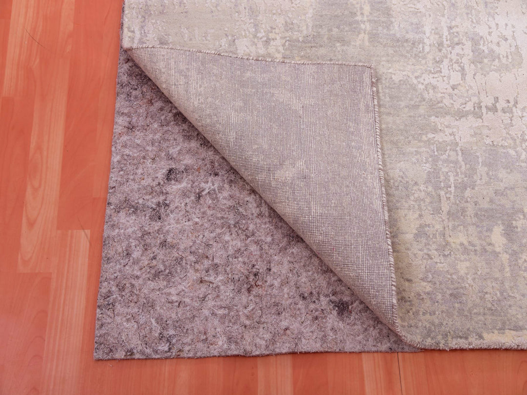 8'1" x 8'2" New Hand Knotted Grey Wool & Silk Square Oriental Rug - MOA10275343