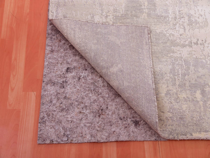 8'1" x 8'2" New Hand Knotted Grey Wool & Silk Square Oriental Rug - MOA10275343