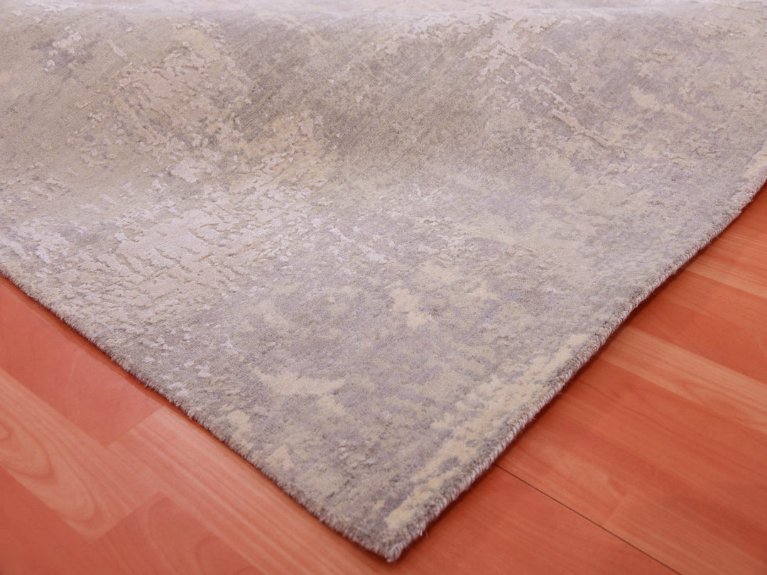 8'1" x 8'2" New Hand Knotted Grey Wool & Silk Square Oriental Rug - MOA10275343