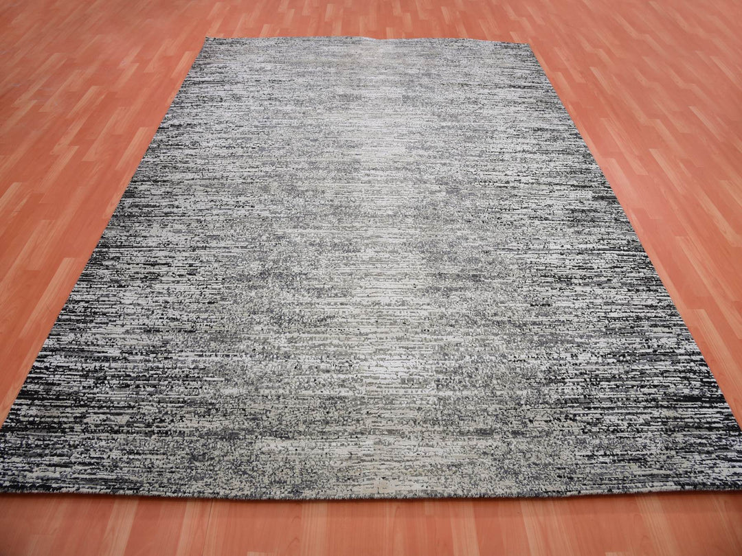 7'11" x 10'3" New Hand Knotted Black Wool & Silk Rectangle Oriental Rug - MOA10275344