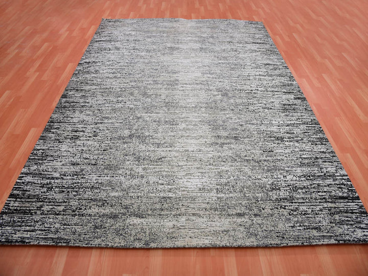 7'11" x 10'3" New Hand Knotted Black Wool & Silk Rectangle Oriental Rug - MOA10275344