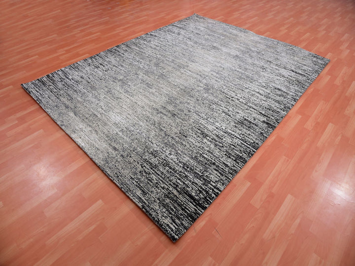 7'11" x 10'3" New Hand Knotted Black Wool & Silk Rectangle Oriental Rug - MOA10275344