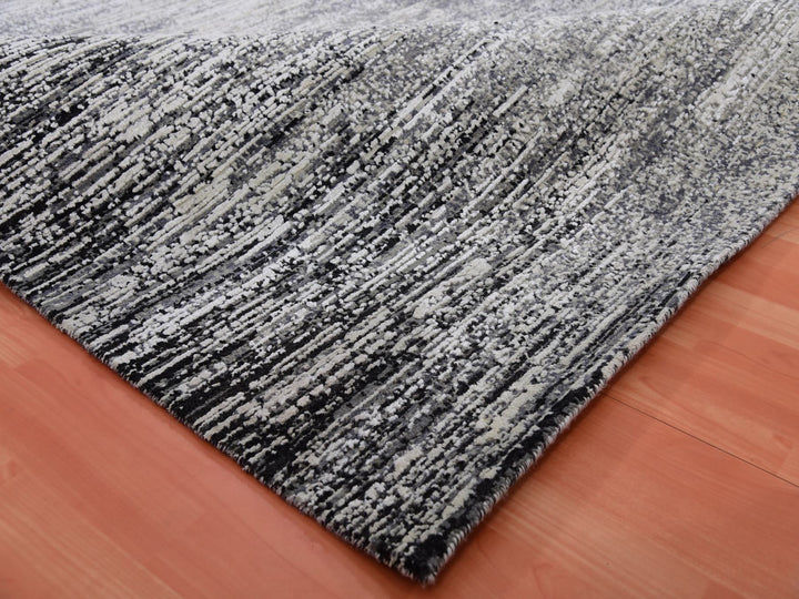 7'11" x 10'3" New Hand Knotted Black Wool & Silk Rectangle Oriental Rug - MOA10275344