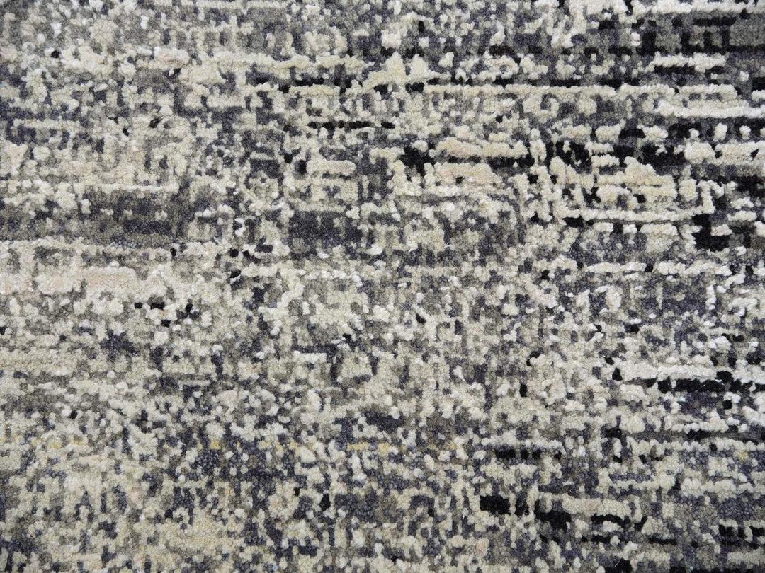 7'11" x 10'3" New Hand Knotted Black Wool & Silk Rectangle Oriental Rug - MOA10275344