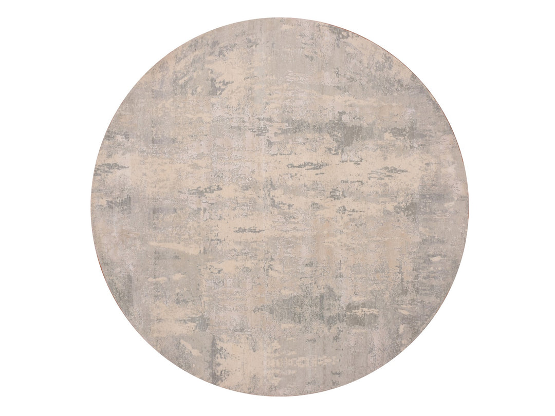 8'2" x 8'2" New Hand Knotted Grey Wool & Silk Round Oriental Rug - MOA10275345