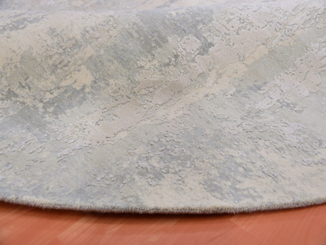 8'2" x 8'2" New Hand Knotted Grey Wool & Silk Round Oriental Rug - MOA10275345
