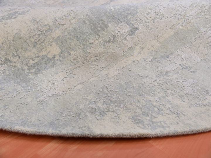 8'2" x 8'2" New Hand Knotted Grey Wool & Silk Round Oriental Rug - MOA10275345