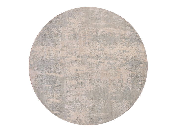 7'1" x 7'2" New Hand Knotted Grey Wool & Silk Round Oriental Rug - MOA10275346