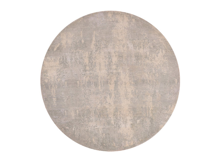 6'2" x 6'3" New Hand Knotted Grey Wool & Silk Round Oriental Rug - MOA10275347