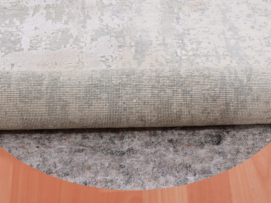 6'2" x 6'3" New Hand Knotted Grey Wool & Silk Round Oriental Rug - MOA10275347