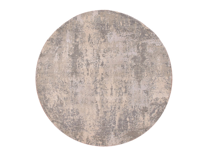 4'0" x 4'0" New Hand Knotted Grey Wool & Silk Round Oriental Rug - MOA10275349