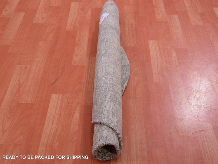 4'0" x 4'0" New Hand Knotted Grey Wool & Silk Round Oriental Rug - MOA10275349