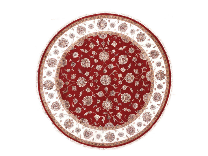 7'10" x 7'11" New Hand Knotted Red Wool Round Oriental Rug - MOA10275354
