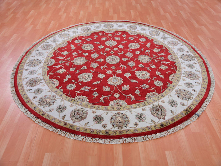 7'10" x 7'11" New Hand Knotted Red Wool Round Oriental Rug - MOA10275354