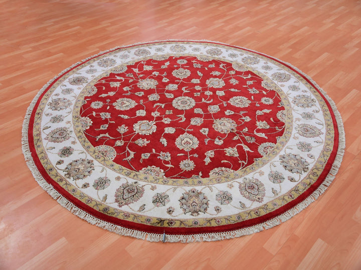 7'10" x 7'11" New Hand Knotted Red Wool Round Oriental Rug - MOA10275354
