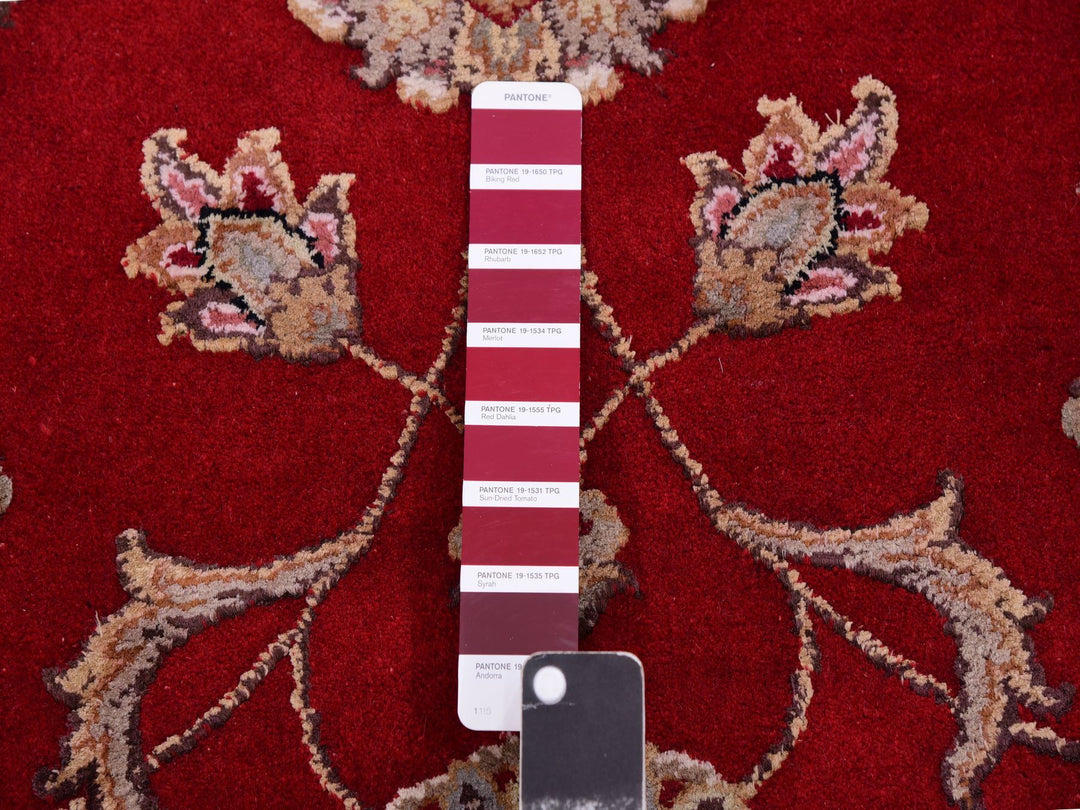 7'10" x 7'11" New Hand Knotted Red Wool Round Oriental Rug - MOA10275354