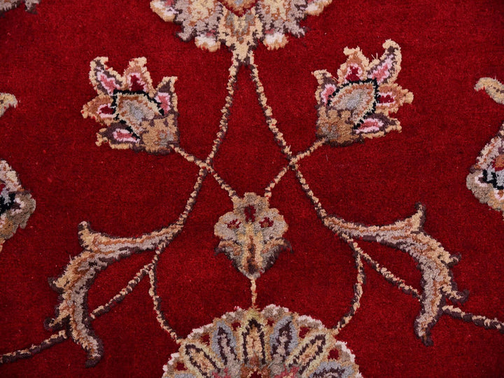 7'10" x 7'11" New Hand Knotted Red Wool Round Oriental Rug - MOA10275354