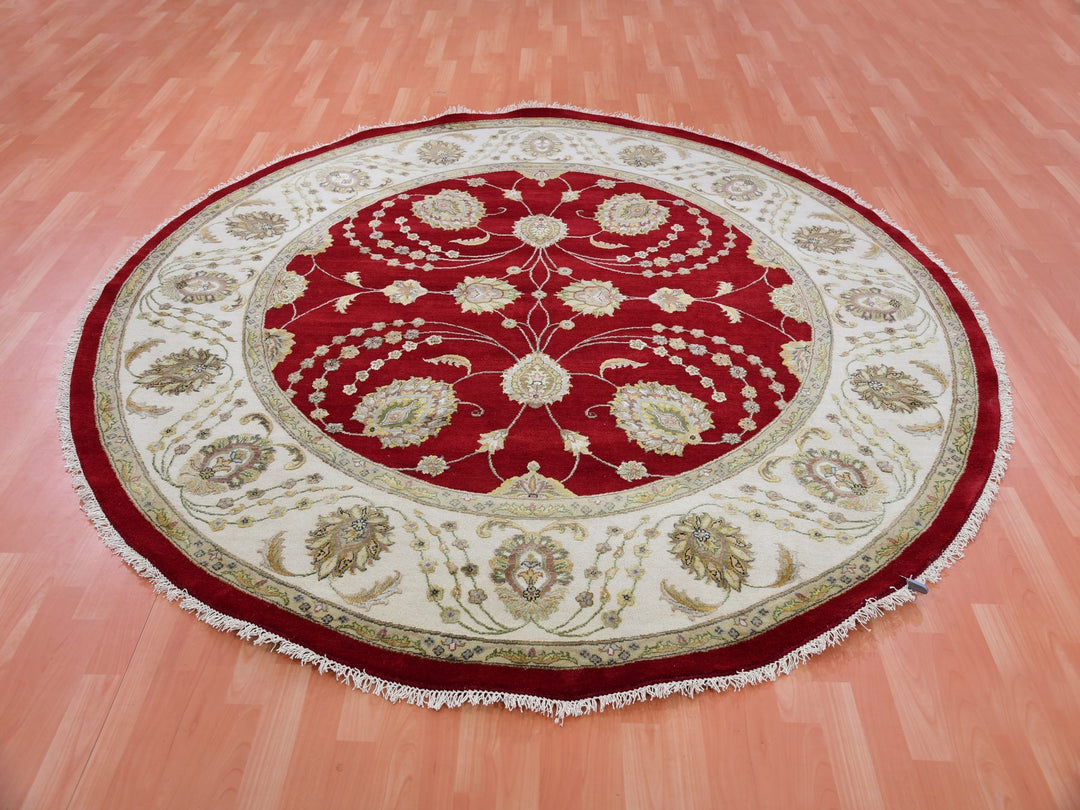 8'0" x 8'3" New Hand Knotted Red Wool Round Oriental Rug - MOA10275355