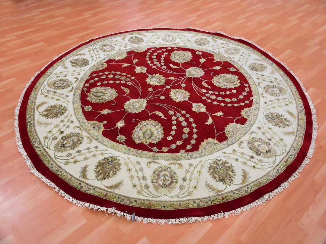 8'0" x 8'3" New Hand Knotted Red Wool Round Oriental Rug - MOA10275355