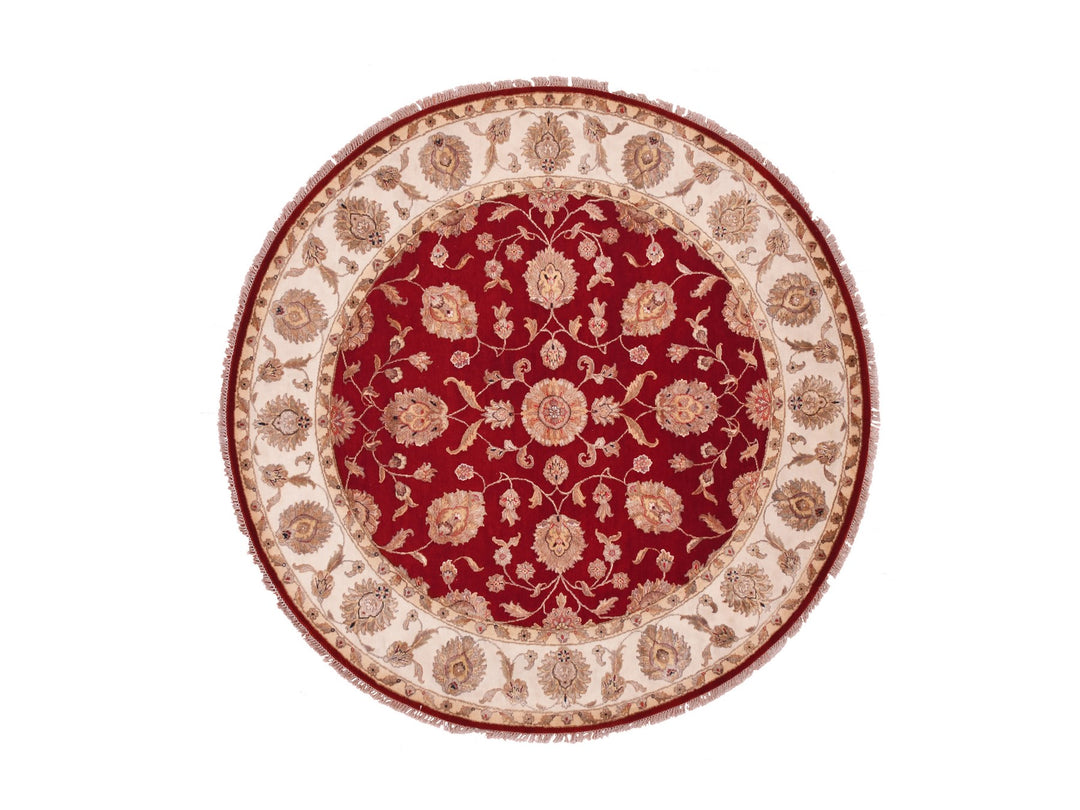 7'11" x 7'11" New Hand Knotted Red Wool Round Oriental Rug - MOA10275356
