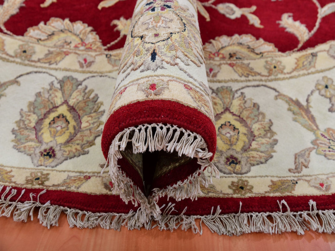 7'11" x 7'11" New Hand Knotted Red Wool Round Oriental Rug - MOA10275356
