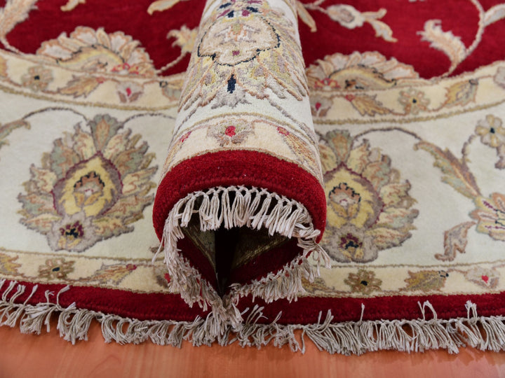 7'11" x 7'11" New Hand Knotted Red Wool Round Oriental Rug - MOA10275356