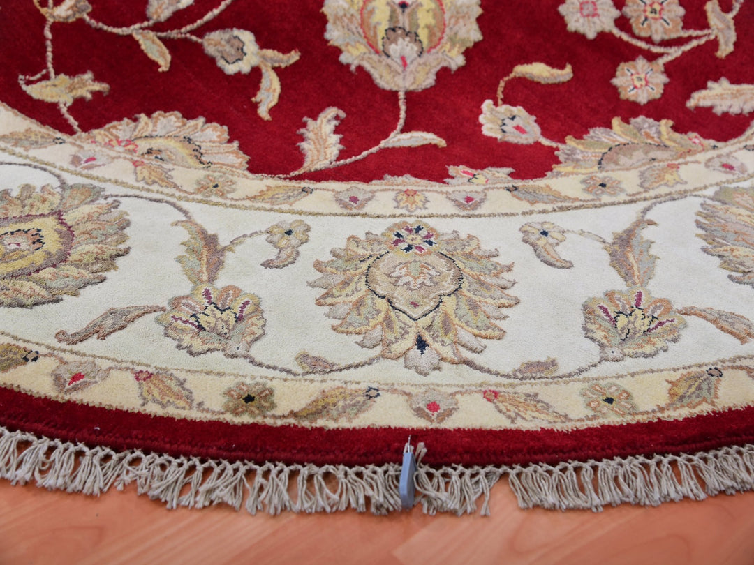 7'11" x 7'11" New Hand Knotted Red Wool Round Oriental Rug - MOA10275356