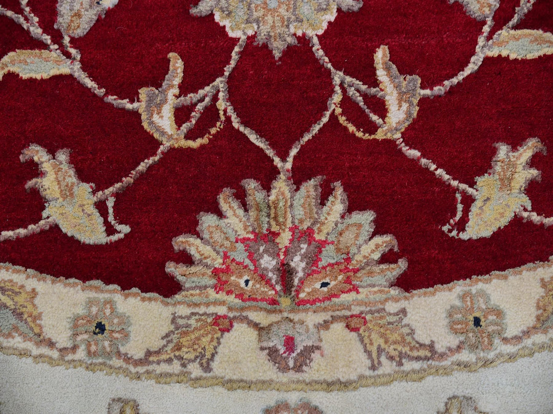 7'11" x 7'11" New Hand Knotted Red Wool Round Oriental Rug - MOA10275356