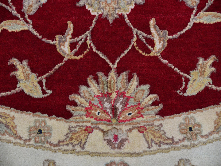 7'11" x 7'11" New Hand Knotted Red Wool Round Oriental Rug - MOA10275356