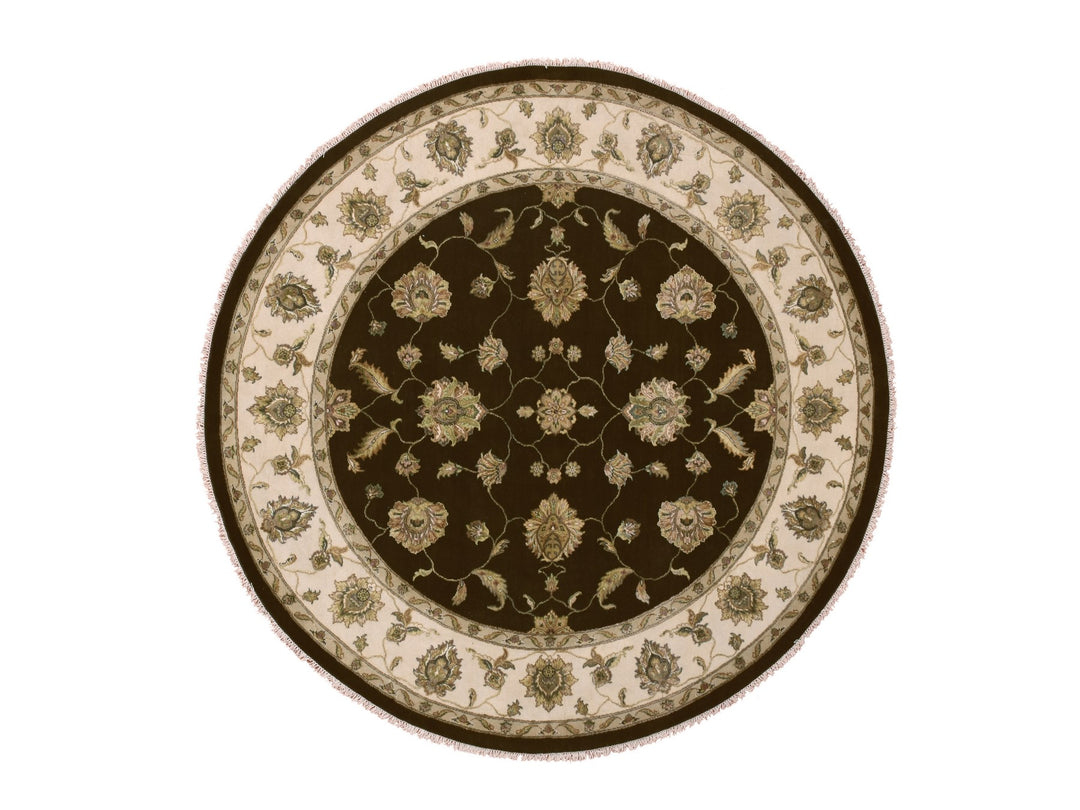 8'2" x 8'2" New Hand Knotted Brown Wool Round Oriental Rug - MOA10275357