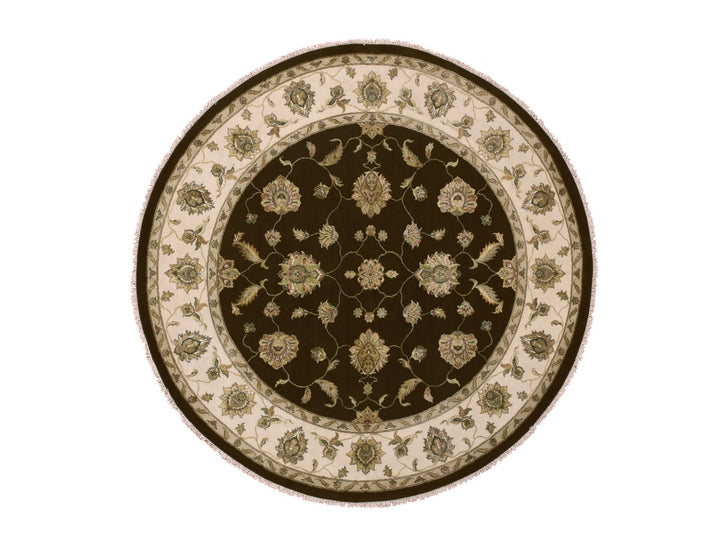 8'2" x 8'2" New Hand Knotted Brown Wool Round Oriental Rug - MOA10275357
