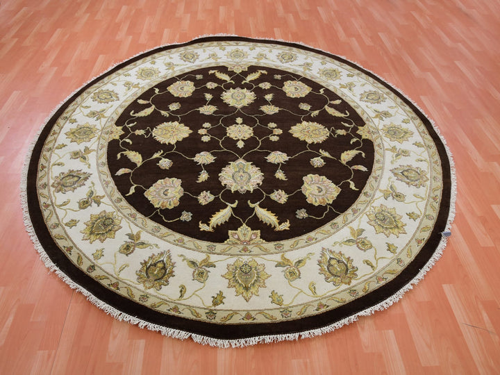 8'2" x 8'2" New Hand Knotted Brown Wool Round Oriental Rug - MOA10275357