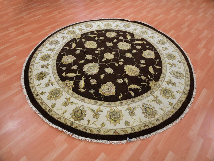 8'2" x 8'2" New Hand Knotted Brown Wool Round Oriental Rug - MOA10275357