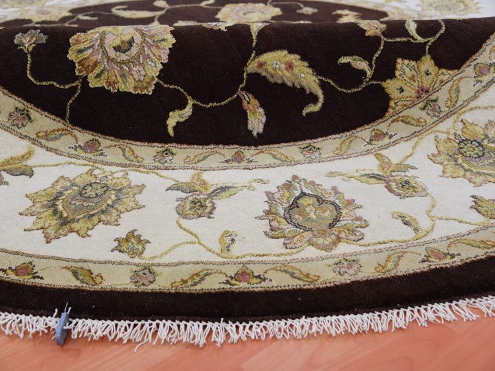 8'2" x 8'2" New Hand Knotted Brown Wool Round Oriental Rug - MOA10275357