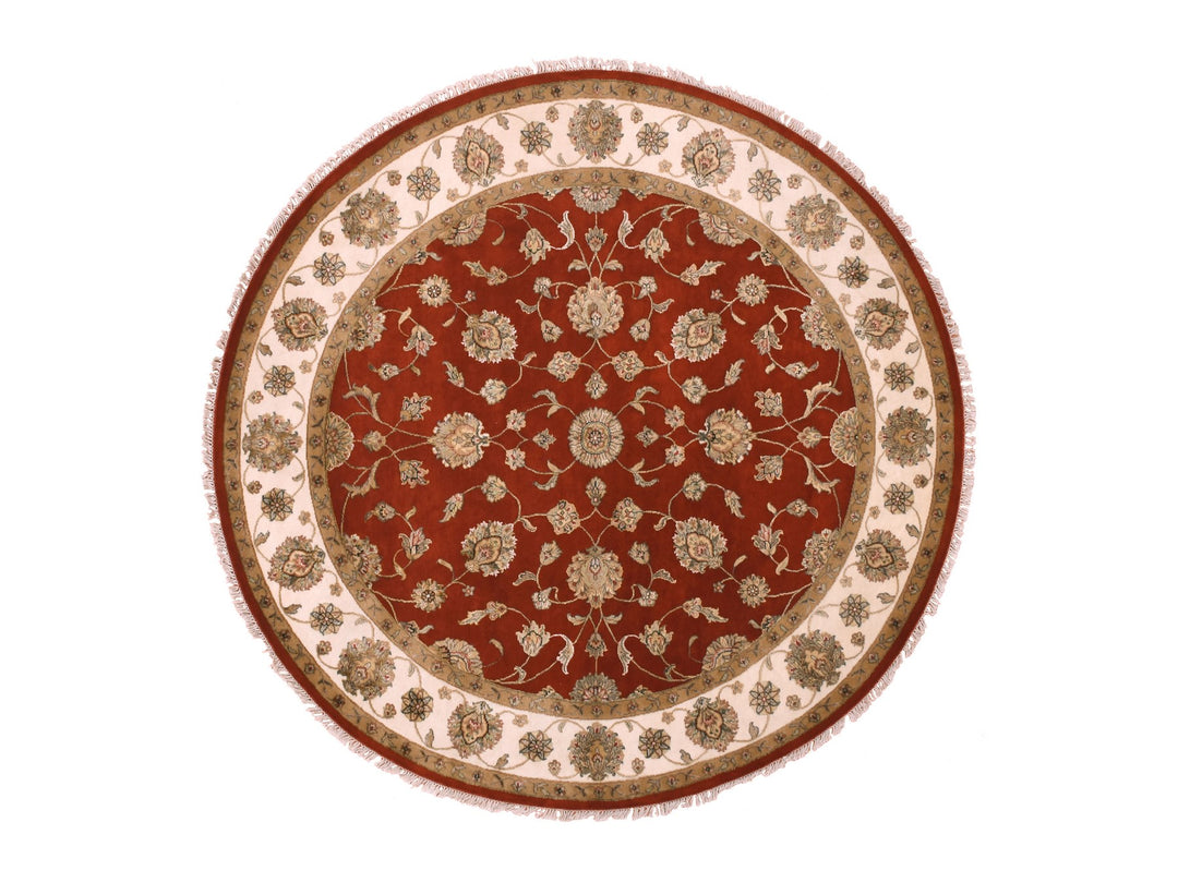 8'1" x 8'2" New Hand Knotted Red Wool Round Oriental Rug - MOA10275359