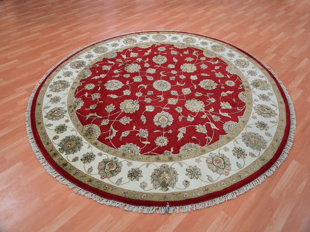8'1" x 8'2" New Hand Knotted Red Wool Round Oriental Rug - MOA10275359